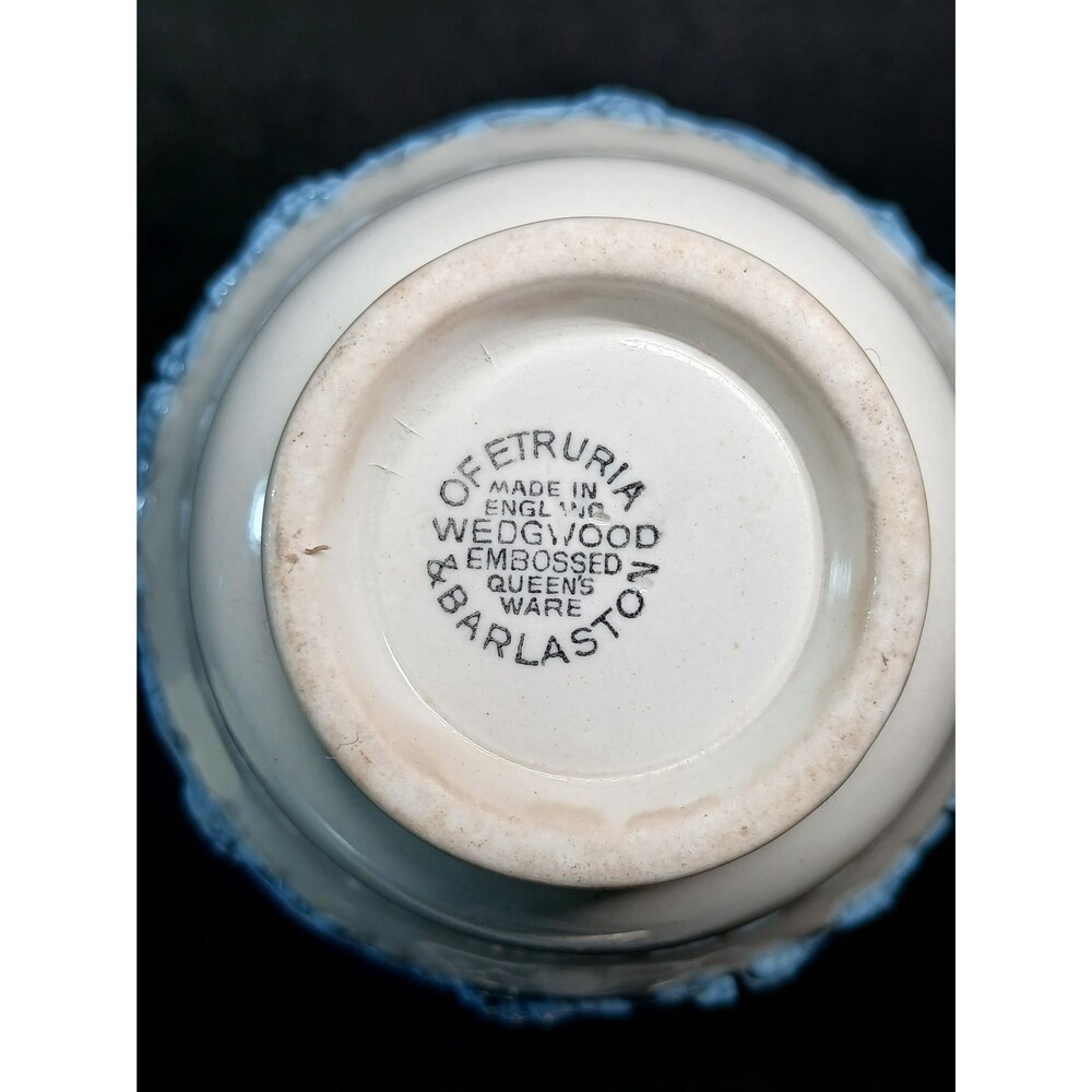 Wedgwood Queen’s Ware Blue on White Embossed Coffee Cups Pair Mixed Condition - Picture 14 of 16